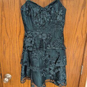 BCX Dark Green Lace Ruffle Mini Dress Size 3